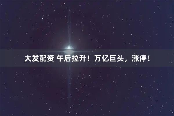 大发配资 午后拉升！万亿巨头，涨停！
